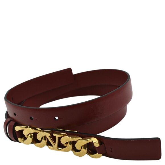 Valentino  V Logo Chain Leather Belt Red